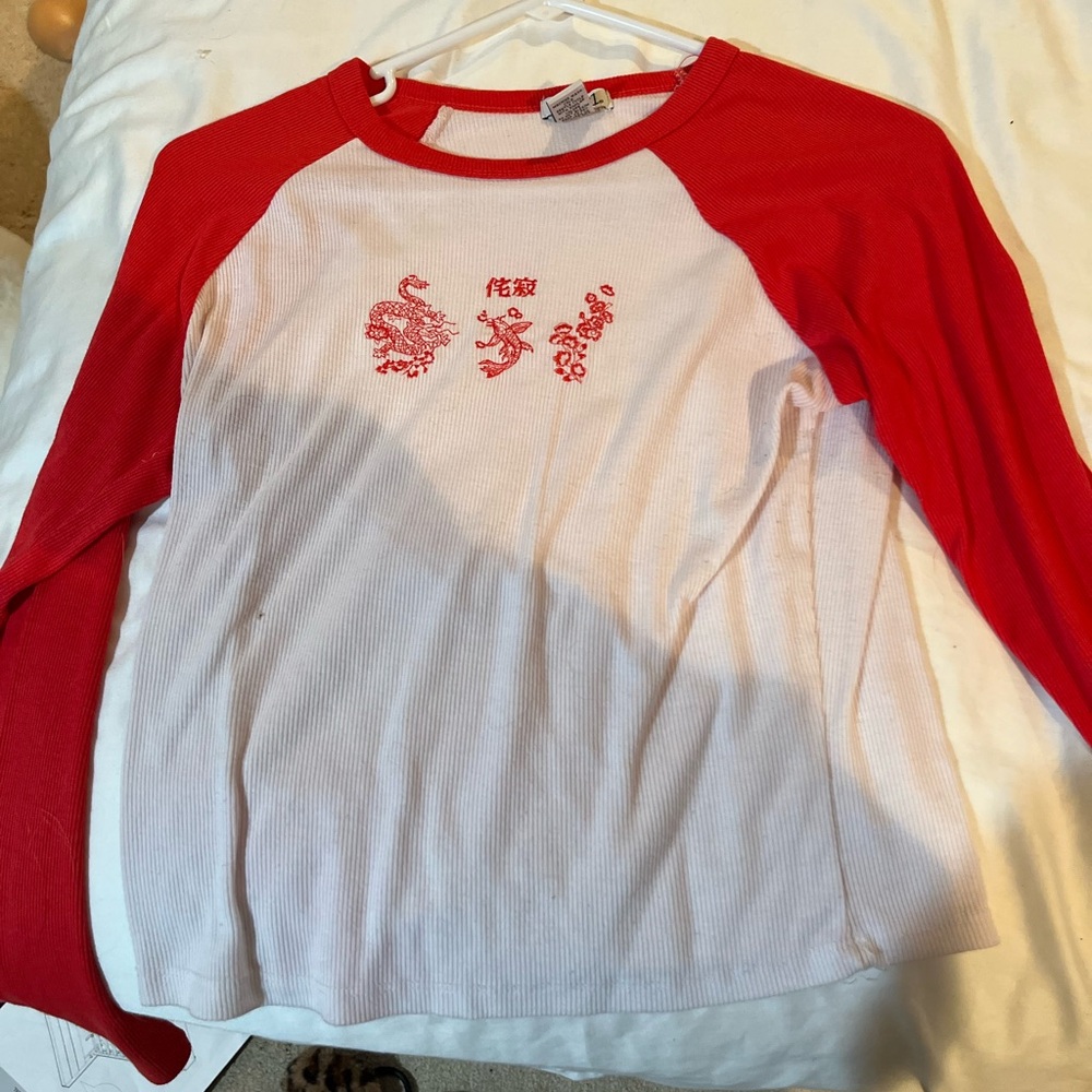Red and White Long Sleeve Shirt